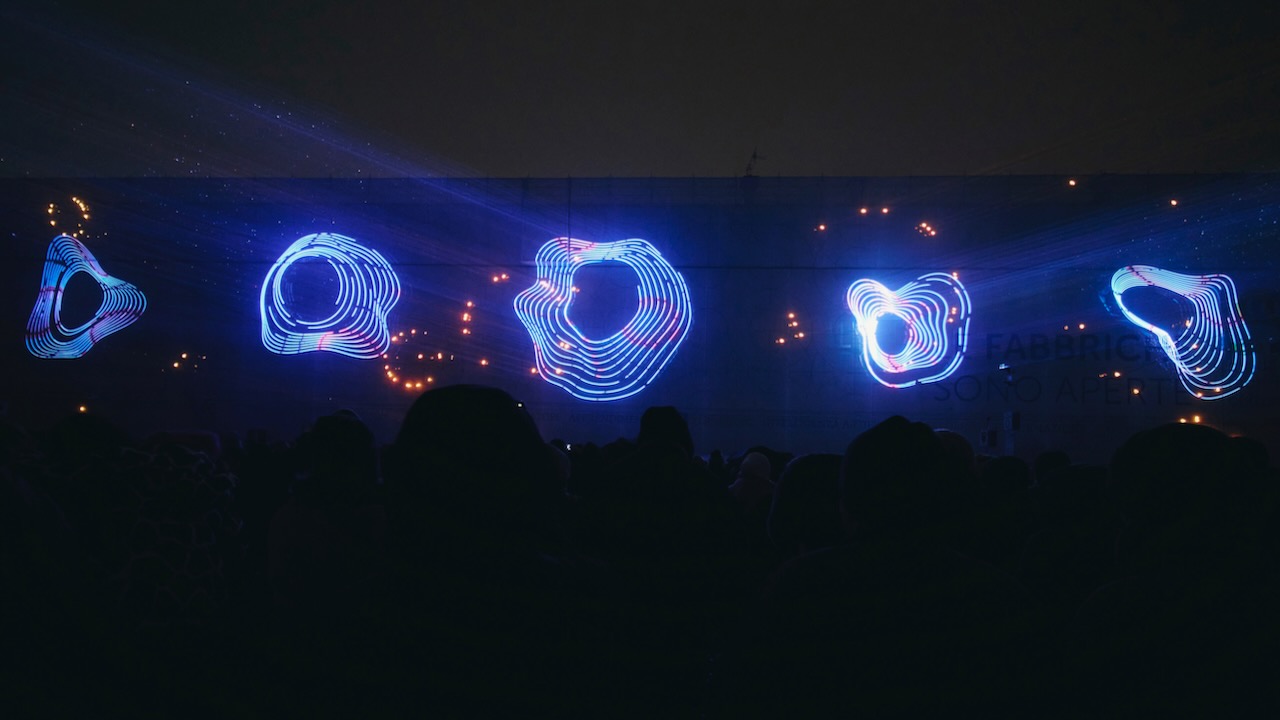  site specific Monolake laser AV show in Modena, NYE 2023